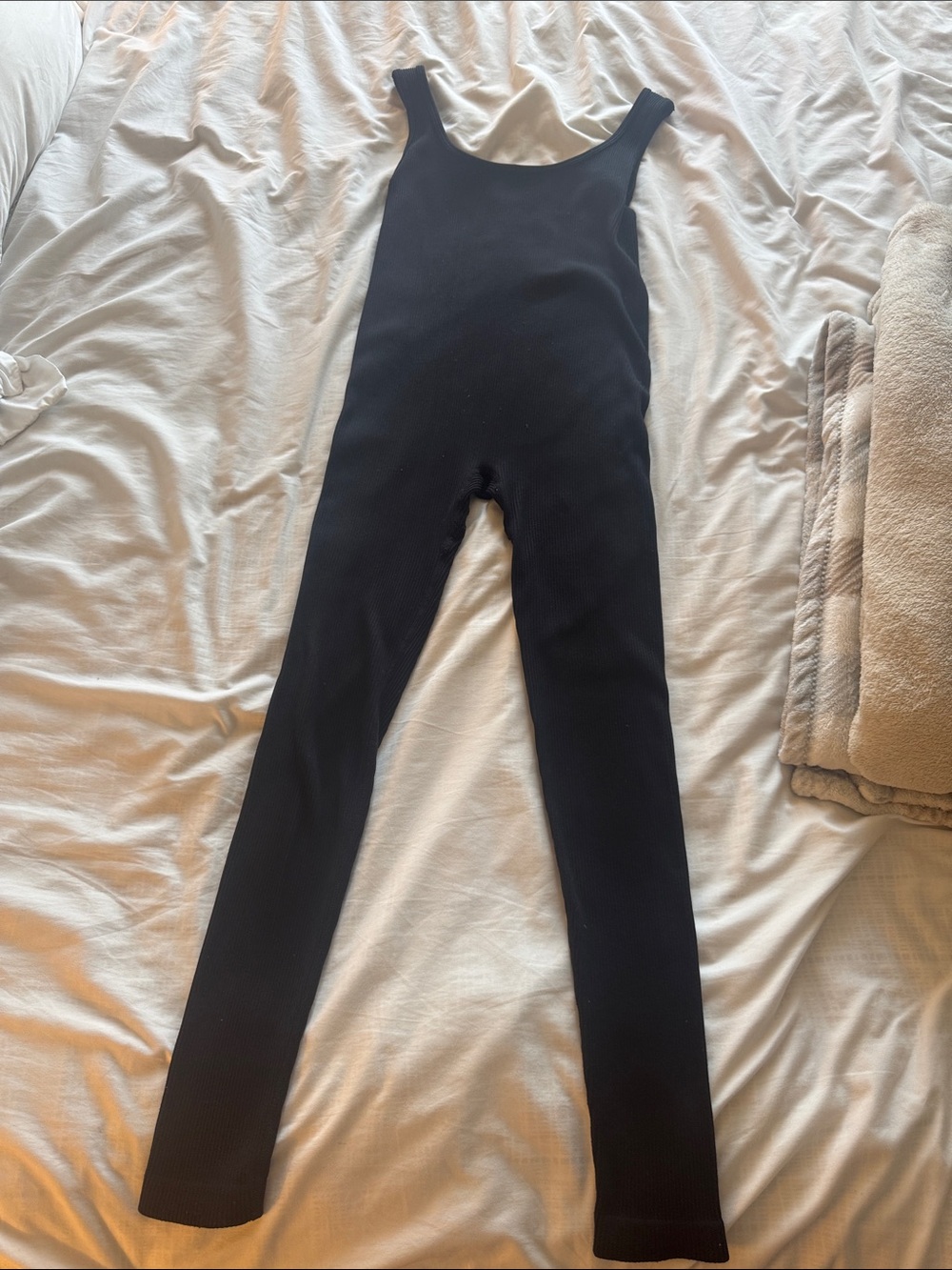 Black Ribbed Scoop-Neck Jumpsuit - Women's